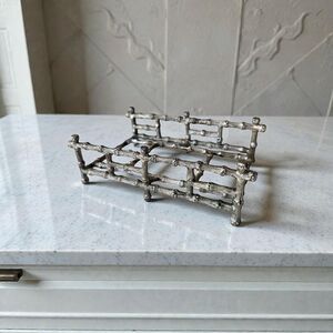 Vintage Silver Faux Bamboo Napkin Holder – Hollywood Regency Metal Towel Tray